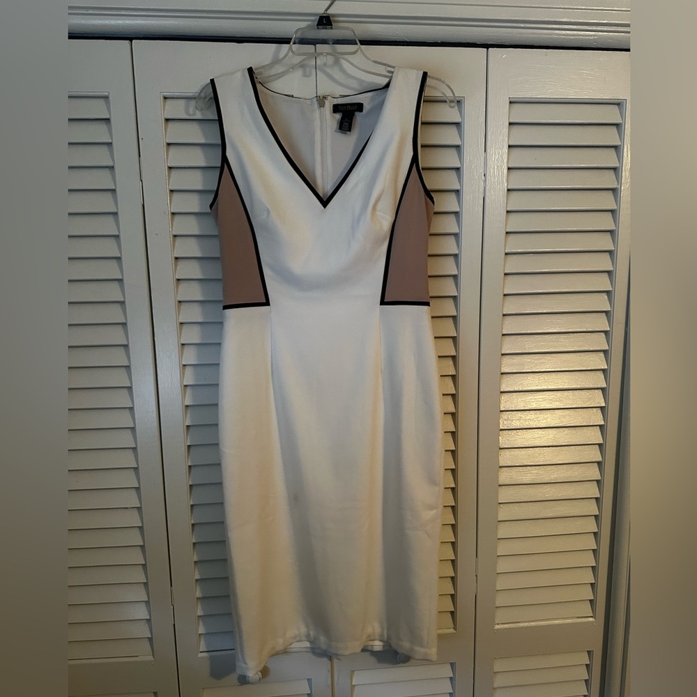 White House black market color block size 6 dress tan black cream white.